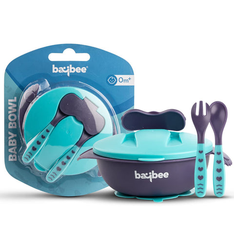 Silicone Baby Feeding Bowl With Lid, , Suction Cup, Spoon & Fork Set | BYIE427