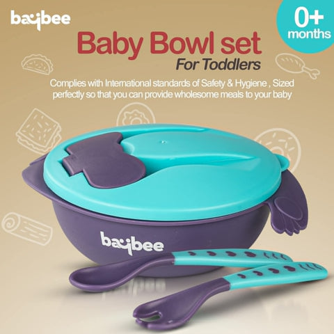 Silicone Baby Feeding Bowl With Lid, , Suction Cup, Spoon & Fork Set | BYIE427