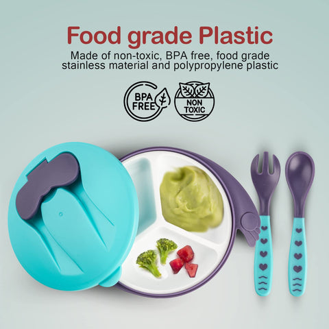 Silicone Baby Feeding Bowl With Lid, , Suction Cup, Spoon & Fork Set | BYIE427