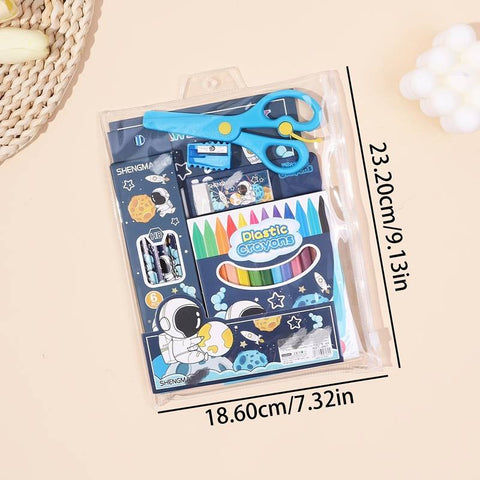 1 Set- 6pcs Pencil 12pcs Crayon 1pcs Scissors 1pcs Eraser 1pcs Pencil Sharpener 1pcs Blank Drawing Book For Coloring | GBT-D/T-8857A