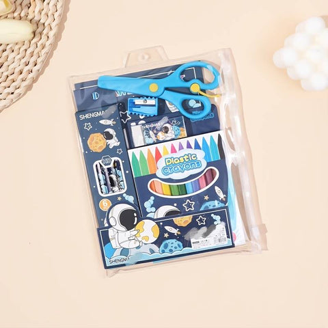 1 Set- 6pcs Pencil 12pcs Crayon 1pcs Scissors 1pcs Eraser 1pcs Pencil Sharpener 1pcs Blank Drawing Book For Coloring | GBT-D/T-8857A