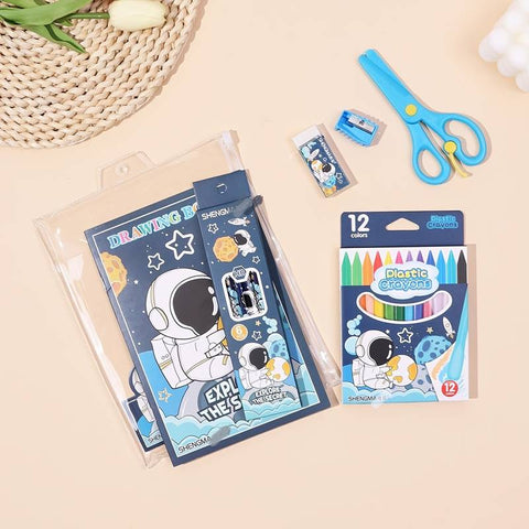 1 Set- 6pcs Pencil 12pcs Crayon 1pcs Scissors 1pcs Eraser 1pcs Pencil Sharpener 1pcs Blank Drawing Book For Coloring | GBT-D/T-8857A