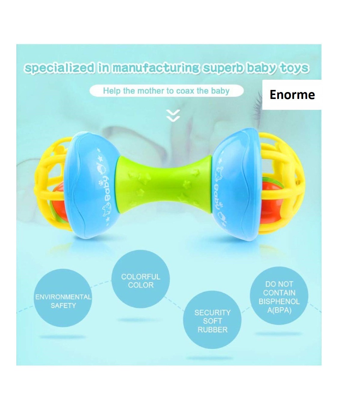 Dumbbell Rattle Teether Bell Toy | LOBR BABY RATTLE & BALL SET– KidsROAR