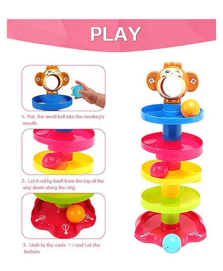 Monkey Face Design 5 Layer Tower Ball Drop Spinning Toy | HE0293 ROLL BALL
