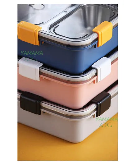 4 Grid Insulated Stainless Steel Lunch Box With Separate Bowl With Lid (Colour May Vary)