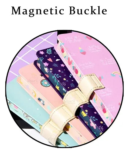 Unicorn Diary With Magnetic Lock Notebook With Ruled Pages & Hard Top Cover For Kids Daily Book Journal With 144 Pages ((Colour May Vary)