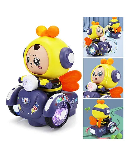 Face Changing Cartoon Bee Car with Light Music Bump & Go Rotation Toy  | FACE OFF CARTOON BEE