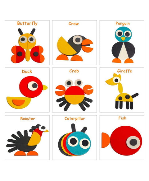 Animal Wooden Pattern Puzzle Set - 50 Pieces | WT-ZKB888	 ZE GEOANIMO BLOCK