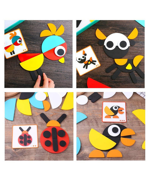 Animal Wooden Pattern Puzzle Set - 50 Pieces | WT-ZKB888	 ZE GEOANIMO BLOCK