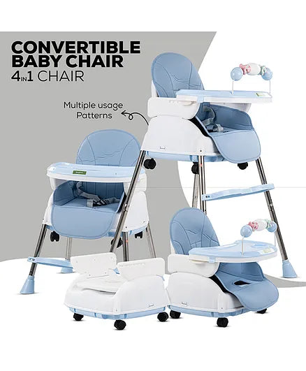 4 in 1 Convertible Feeding High Chair Cum Booster seat With Adjustable Height & Footrest