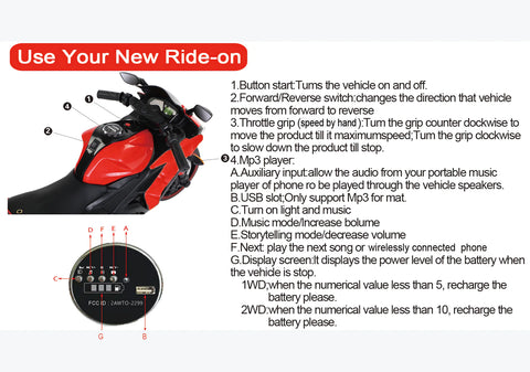 Electric Motorcycle with Training Wheels, Light Wheels ,Ride On Motorbike, Speed by Hand, Music Function | R6 BIKE PAINTED