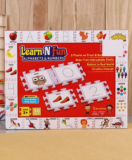 Learn n Fun Alphabets & Numbers Plastic Puzzle - 36 Pieces | INT083	LEARN N FUN ALPHABET N NUMBERS
