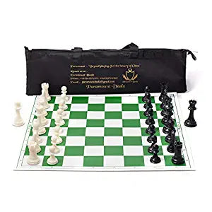 17"x 17" Professional Vinyl Chess Set (Fide Standards)- with 2 Extra Queens/Carry Pouch, Green (Green Chess Set),for 24 months and up | INT026	PREMIUM TOURNAMENT CHESS SET 17*17