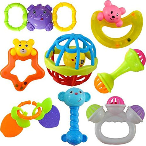 8pc colourful plastic non toxic teether and rattle