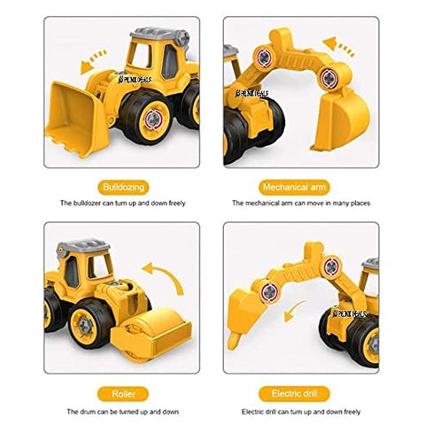 Construction Vehicles Set, 4 Pack DIY Take Apart Toys Construction Trucks with 1 Screwdriver Tools, Kids Building Cars Birthday for Boys Toddlers 3,4,5,6,7 Year Olds. Yellow | TRUCK 4 PSC SET