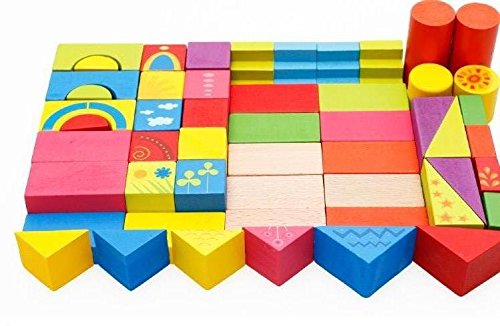 Colorful 52 Pcs Large Block Wooden Building Blocks Educational Develop ...