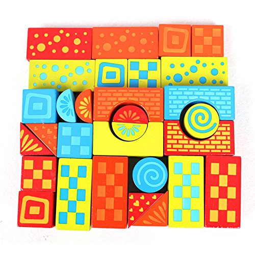 Colorful 52 Pcs Large Block Wooden Building Blocks Educational Develop ...
