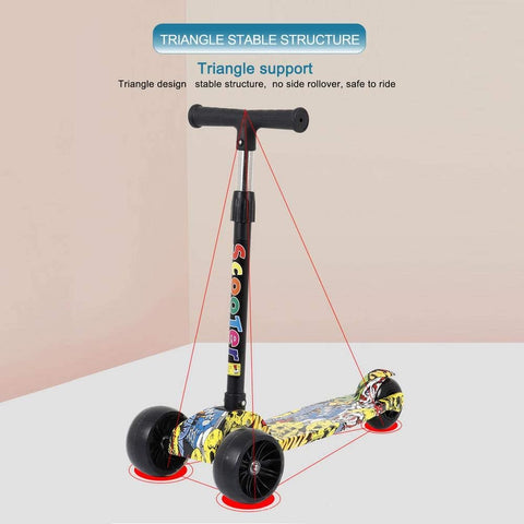 Graffiti Design Kids Kick Skate Scooter | Wheel Lights | Adjustable | Gravity Steering