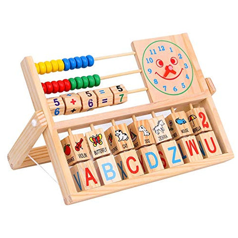 Wooden Digital Educational Mathematics Learning Box with Abacus Beads & Clock Calculation Training Puzzle Box for Children's (Multicolour) (Pack of 1) | 208-2	WOODEN GAME