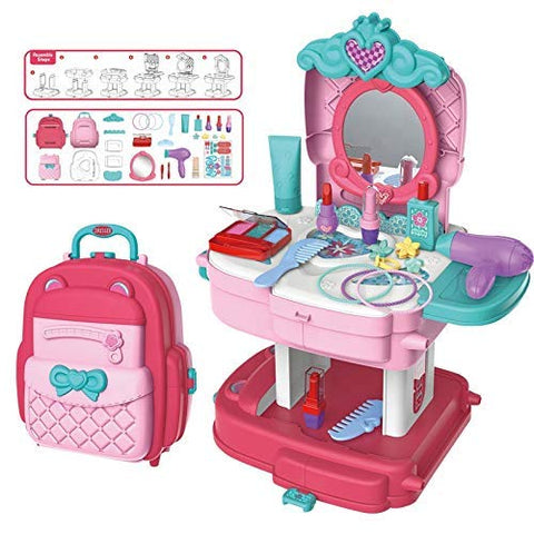 Pretend Play Makeup Toy Beauty Salon Set for Girls Kids | LO8255P	BEAUTY SET SCHOOL BAG