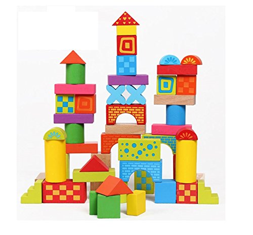 Colorful 52 Pcs Large Block Wooden Building Blocks Educational Develop ...