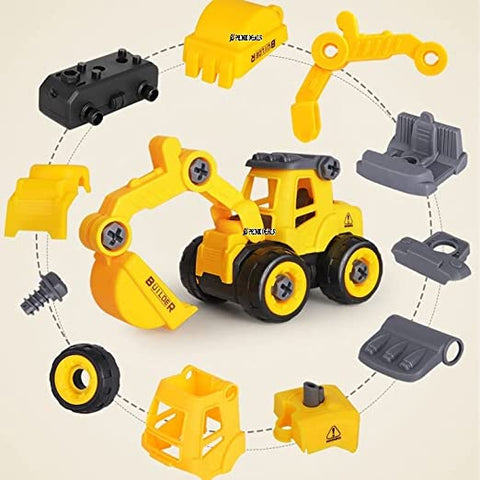 Construction Vehicles Set, 4 Pack DIY Take Apart Toys Construction Trucks with 1 Screwdriver Tools, Kids Building Cars Birthday for Boys Toddlers 3,4,5,6,7 Year Olds. Yellow | TRUCK 4 PSC SET