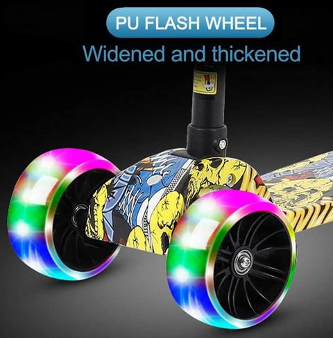 Graffiti Design Kids Kick Skate Scooter | Wheel Lights | Adjustable | Gravity Steering