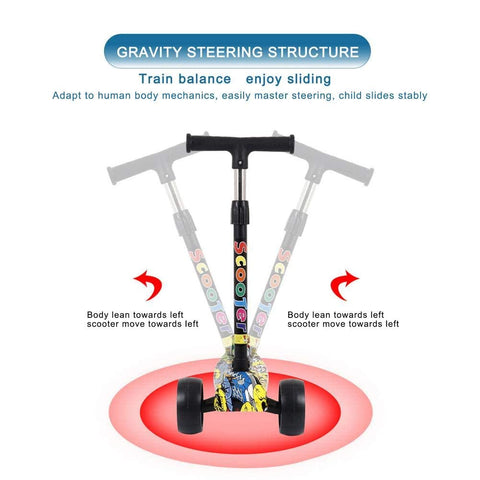Graffiti Design Kids Kick Skate Scooter | Wheel Lights | Adjustable | Gravity Steering