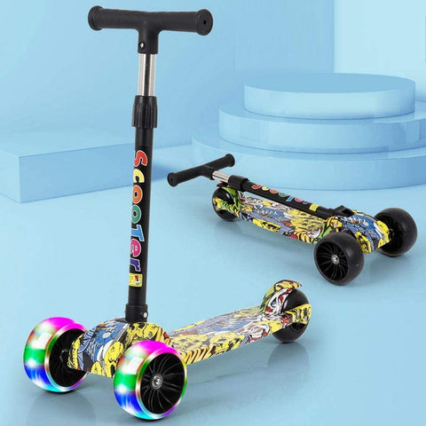 Graffiti Design Kids Kick Skate Scooter | Wheel Lights | Adjustable | Gravity Steering
