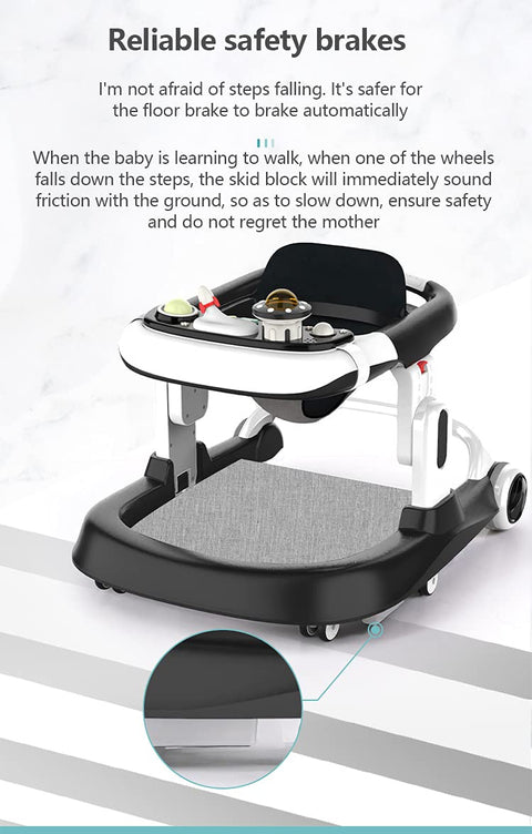 Baby Walker for 6 to 18 Months Baby Three Step Height Adjustable with First Step Function ( BLACK )