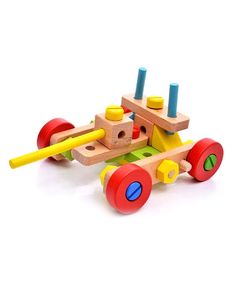 3 in 1 Wooden Vehicle Building Blocks Multi Color - 45 Pieces | WOODMAN 45PCS CARTO