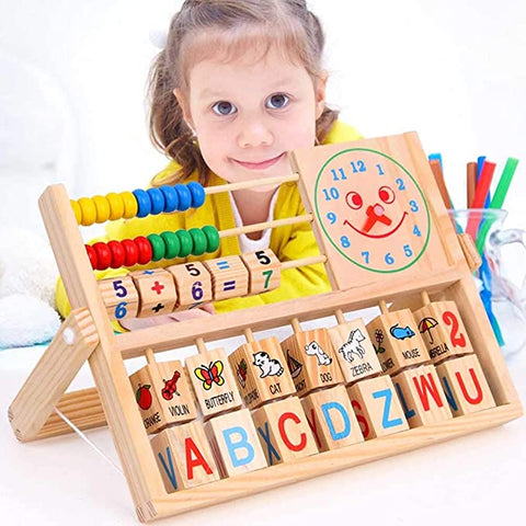 Wooden Digital Educational Mathematics Learning Box with Abacus Beads & Clock Calculation Training Puzzle Box for Children's (Multicolour) (Pack of 1) | 208-2	WOODEN GAME