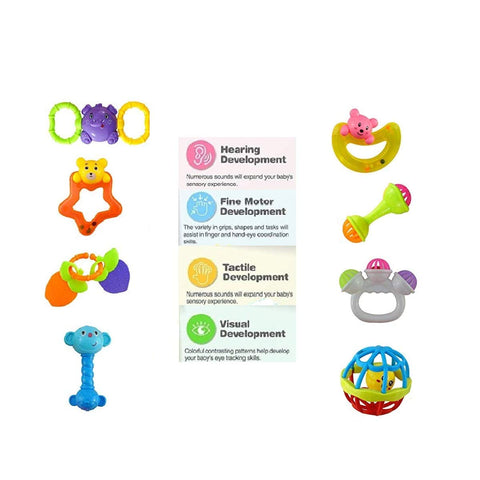 8pc colourful plastic non toxic teether and rattle