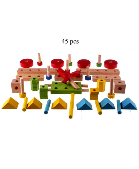3 in 1 Wooden Vehicle Building Blocks Multi Color - 45 Pieces | WOODMAN 45PCS CARTO
