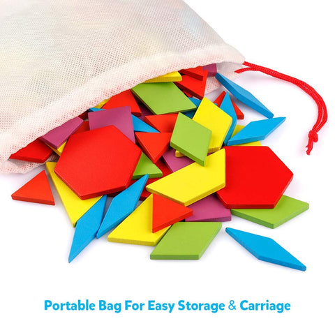130 Pcs Wooden Pattern Blocks - Geometric Shape Wooden Blocks with 24 Design Flash Cards | WT-ZKB889 WOODEN TOYS