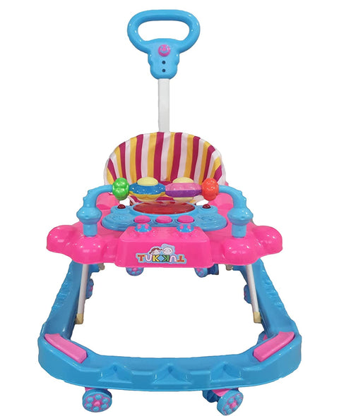 Baby Walker With Height Adjustable And Parental Handle With Lights And Music Tuk Tuk Walker