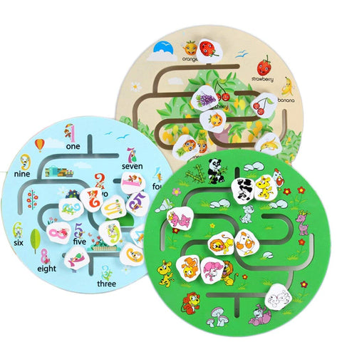 Round Shape Educational Animal Maze, Number Maze, Fruit Maze Labyrinth Wooden Toy Puzzle Game - for Boy's and Girl's Ages 3+ | WOODEN PUZZLE