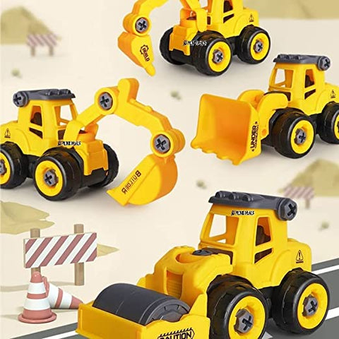Construction Vehicles Set, 4 Pack DIY Take Apart Toys Construction Trucks with 1 Screwdriver Tools, Kids Building Cars Birthday for Boys Toddlers 3,4,5,6,7 Year Olds. Yellow | TRUCK 4 PSC SET