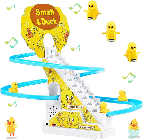 3 Duck Slide Toy Set, Funny Automatic Stair-Climbing Ducklings Cartoon Race Track Set Little Lovely Duck Slide Toy Escalator Toy with Lights and Music_3 Duck Included (MINI DUCK TRACK RASER SET)