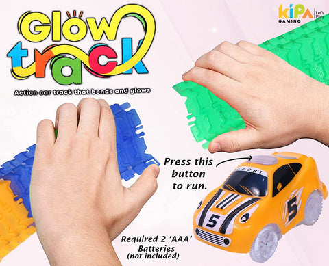 GAMING Magic Race Car With 220 Bend Flex And Glow Tracks,Plastic Magic 11 Feet Long Flexible Tracks Car Play Set For Kids (Multicolour) | INT457	GLOW TRACK 220P THE CAR KIPA