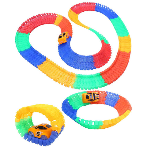 GAMING Magic Race Car With 220 Bend Flex And Glow Tracks,Plastic Magic 11 Feet Long Flexible Tracks Car Play Set For Kids (Multicolour) | INT457	GLOW TRACK 220P THE CAR KIPA