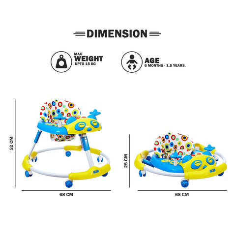 Kitty Baby Walker with Music with Rotation Wheels & High Back Rest