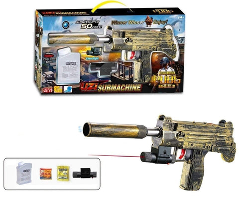Theme Gun Toys with Assault Rifle, 4X Design Scope, Water and Soft Foam Bullets Role Play Game for Kids | INT464	PUB-G BATTLE FIELD