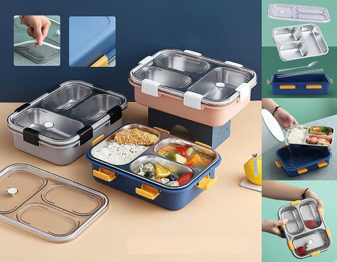 3 Compartment BPA Free Stainless Steel Lunch Box with Spoon