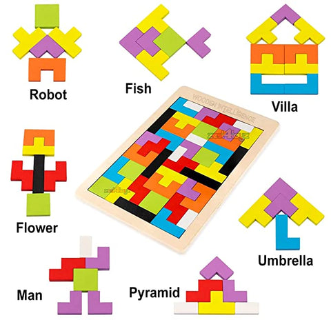Russian Blocks Board Puzzle Multicolour - 40 Pieces | WT-MWZ-601 RUSSIAN BLOCK WOOD