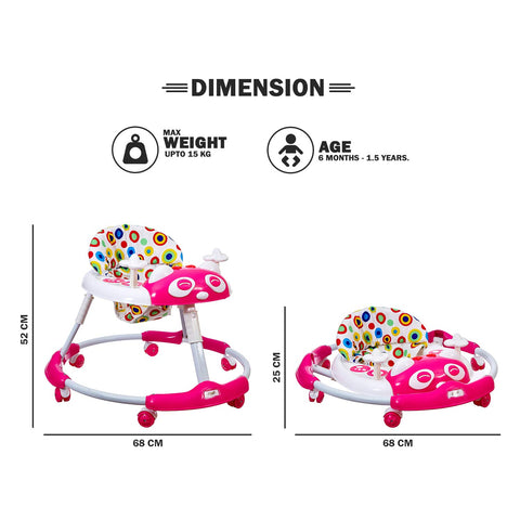 Kitty Baby Walker with Music with Rotation Wheels & High Back Rest