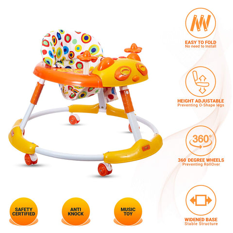 Kitty Baby Walker with Music with Rotation Wheels & High Back Rest
