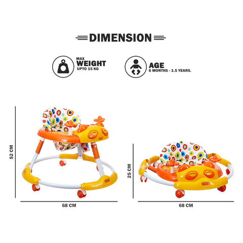 Kitty Baby Walker with Music with Rotation Wheels & High Back Rest