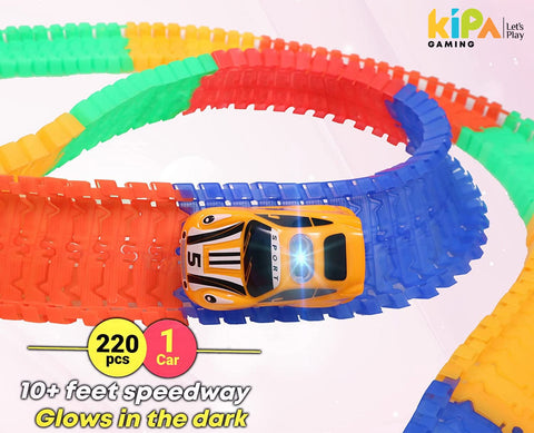 GAMING Magic Race Car With 220 Bend Flex And Glow Tracks,Plastic Magic 11 Feet Long Flexible Tracks Car Play Set For Kids (Multicolour) | INT457	GLOW TRACK 220P THE CAR KIPA
