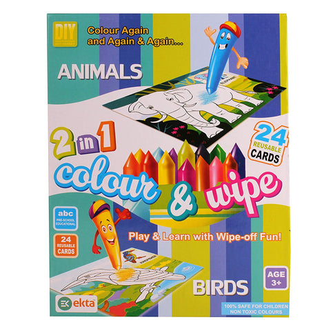 Colour And Wipe Animal and Birds  | INT174 2 IN 1 COLOUR N WIPE ANIMAL + BIRDS